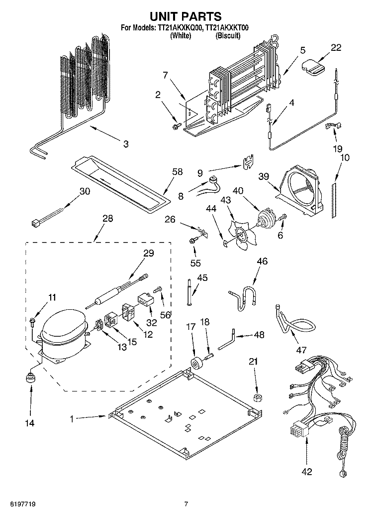 UNIT Diagram and Parts List for TT21AKXKQ00  Estate Refrigerator