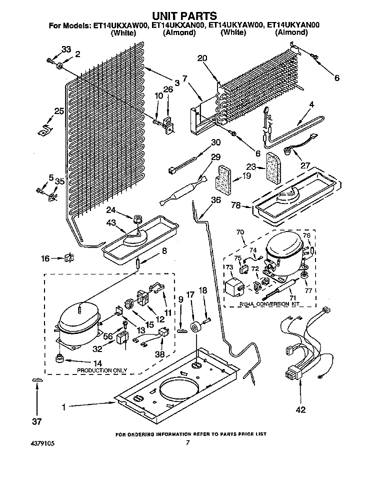 UNIT Diagram and Parts List for ET14UKXAN00  Whirlpool Refrigerator