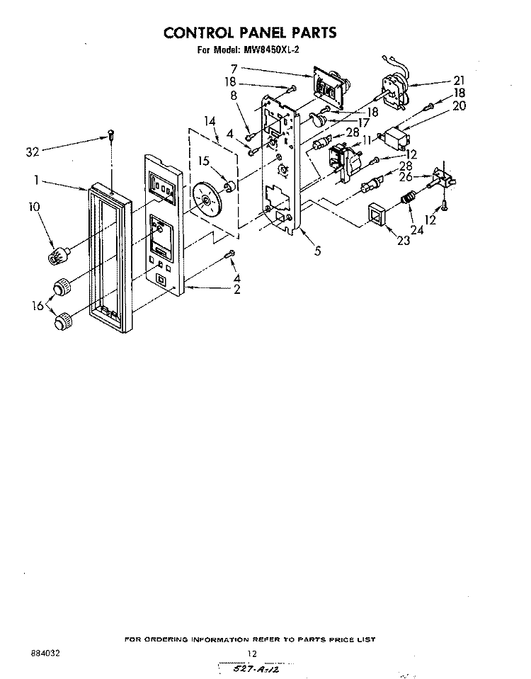 CONTROL PANEL Diagram and Parts List for MW8450XL2  Whirlpool Microwave
