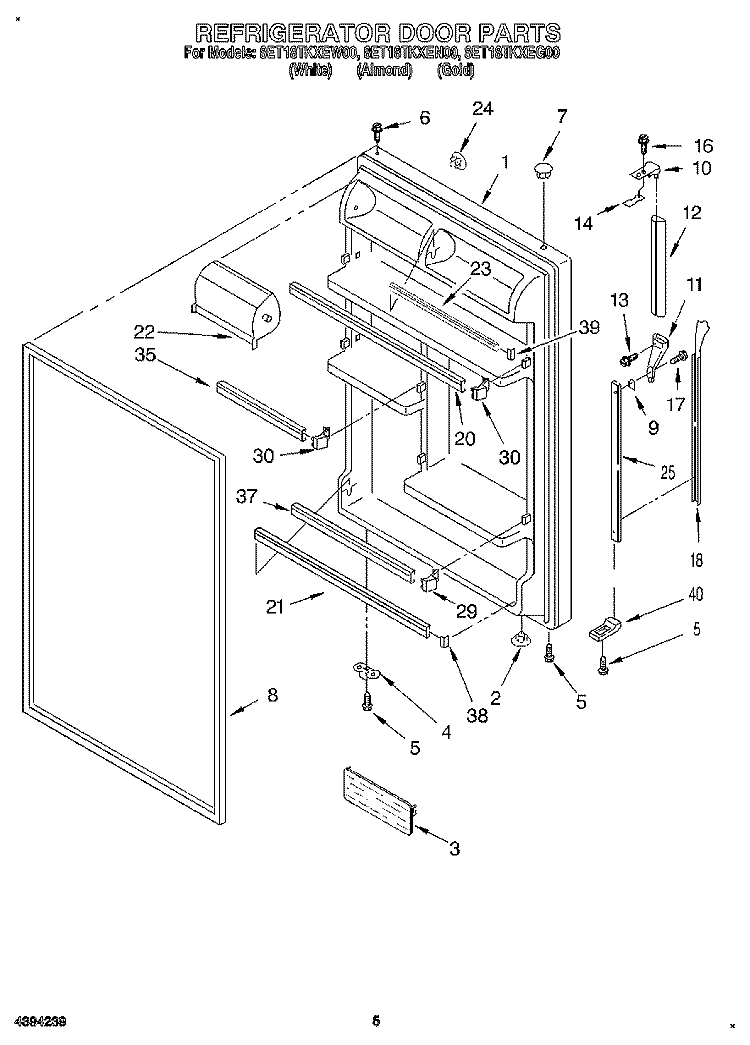 REFRIGERATOR DOOR Diagram and Parts List for 8ET18TKXEG00  Whirlpool Refrigerator