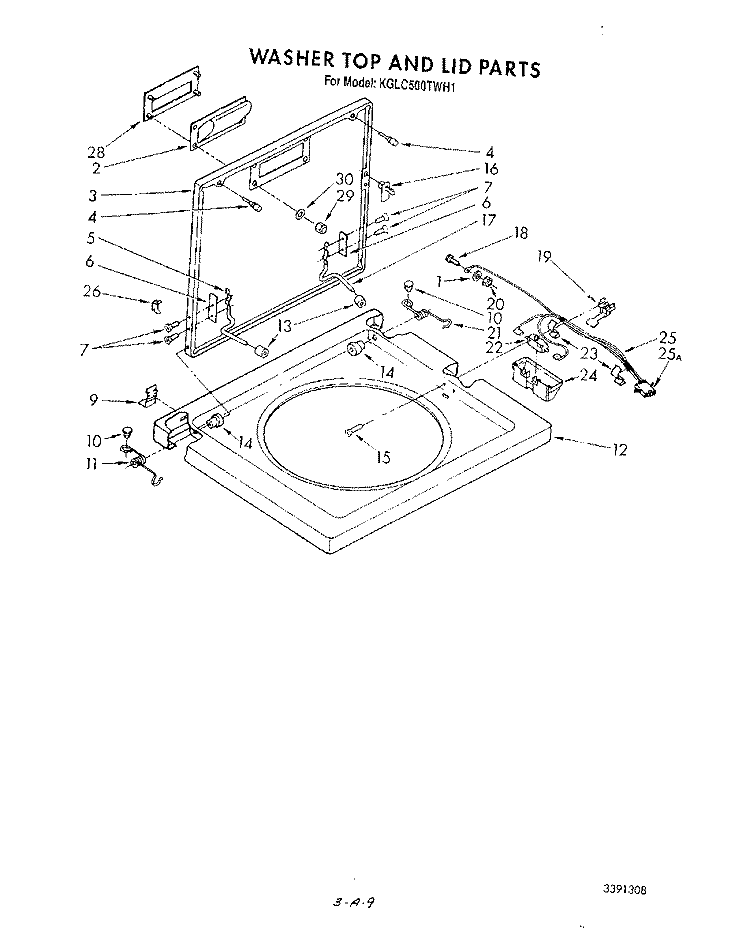 WASHER TOP AND LID Diagram and Parts List for KGLC500TAL1  KitchenAid Washer Dryer Combo