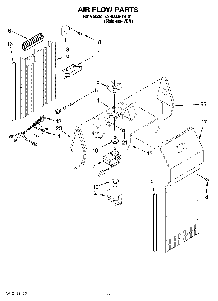 AIR FLOW PARTS Diagram and Parts List for KSRD22FTST01  KitchenAid Refrigerator