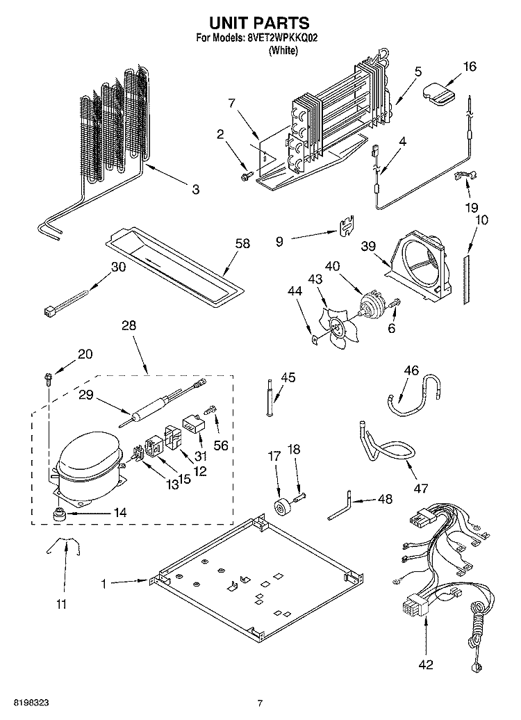 UNIT Diagram and Parts List for 8VET2WPKKQ02  Whirlpool Refrigerator