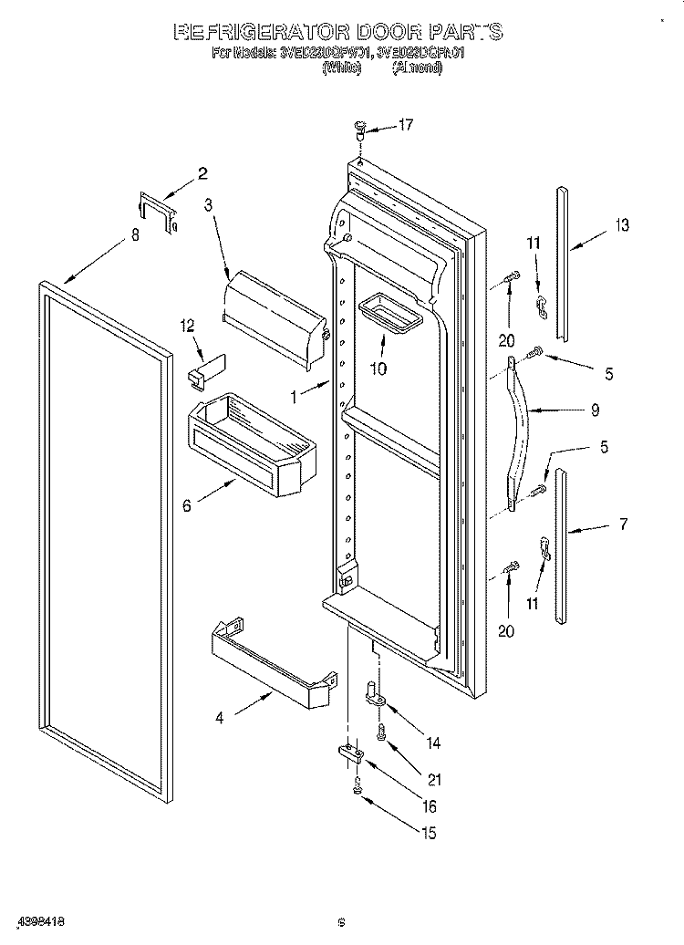 REFRIGERATOR DOOR Diagram and Parts List for 3VED23DQFN01  Whirlpool Refrigerator