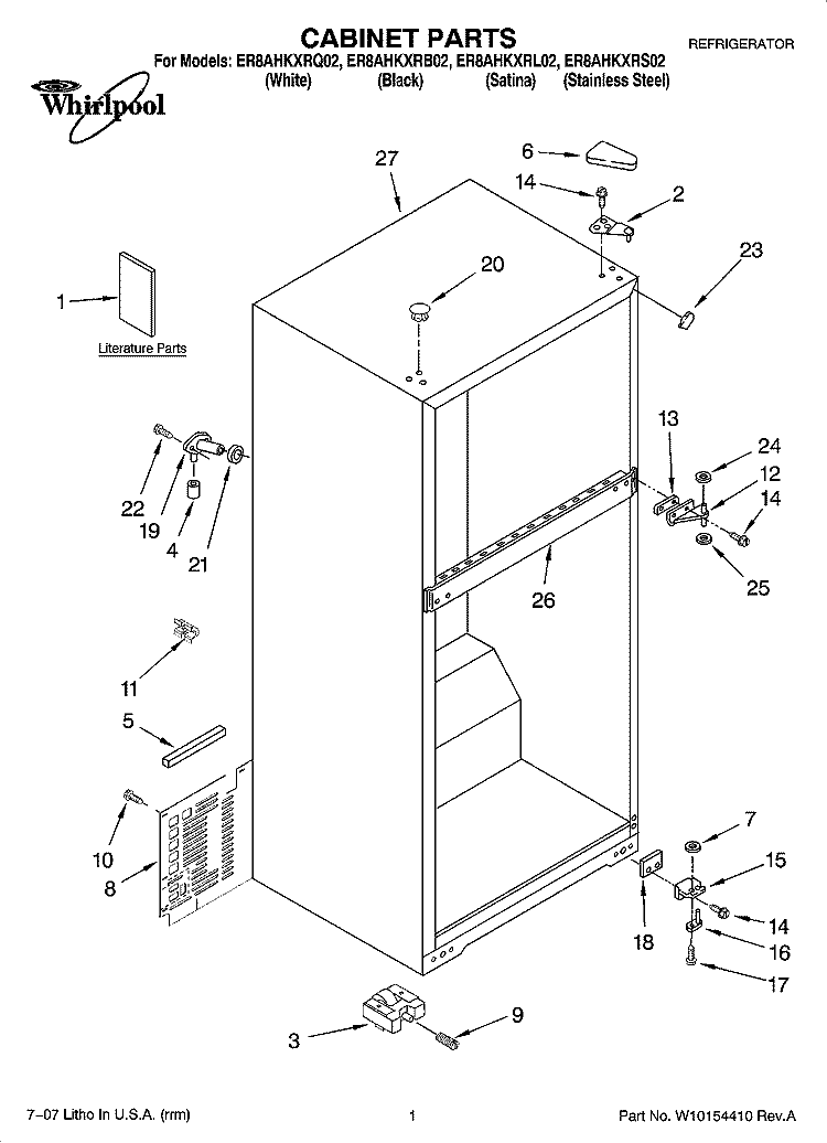 CABINET PARTS Diagram and Parts List for ER8AHKXRB02  Whirlpool Refrigerator