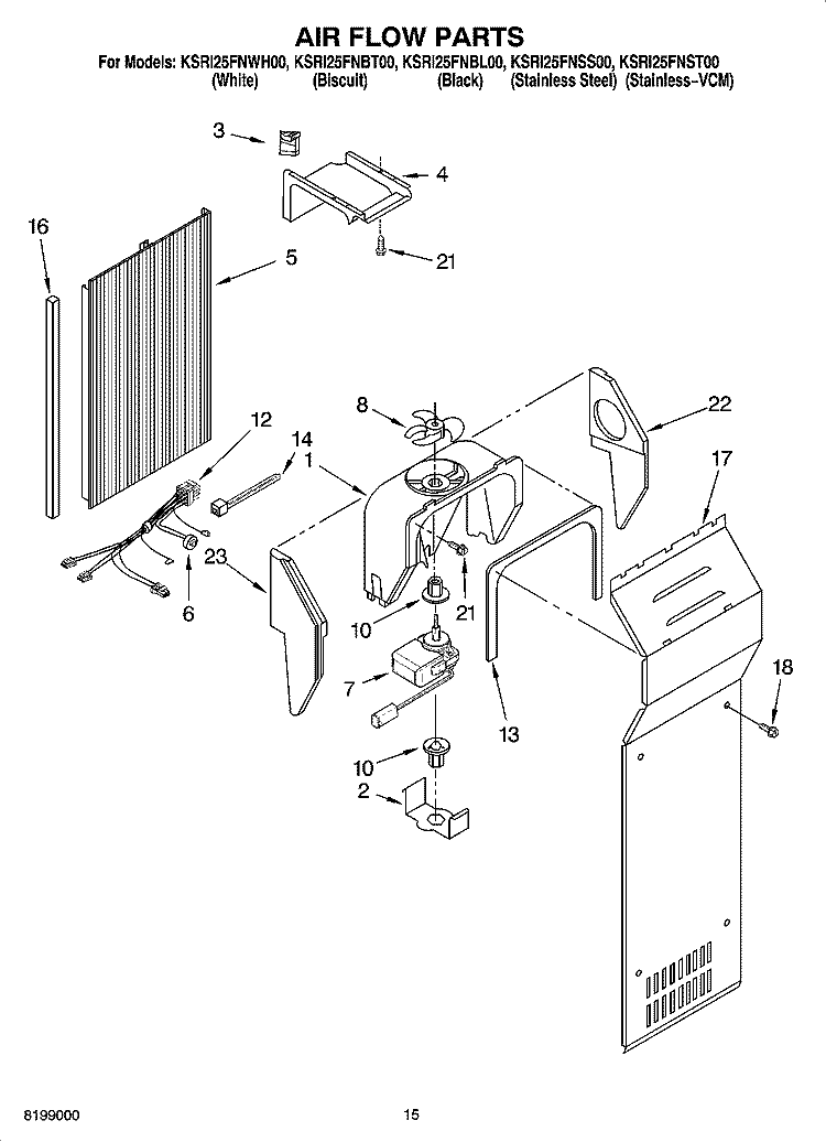 AIR FLOW PARTS Diagram and Parts List for KSRI25FNSS00  KitchenAid Refrigerator