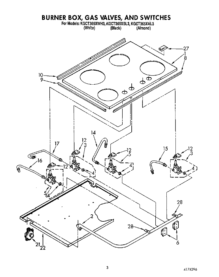 SECTION Diagram and Parts List for KGCT365XBL3  KitchenAid Cooktop