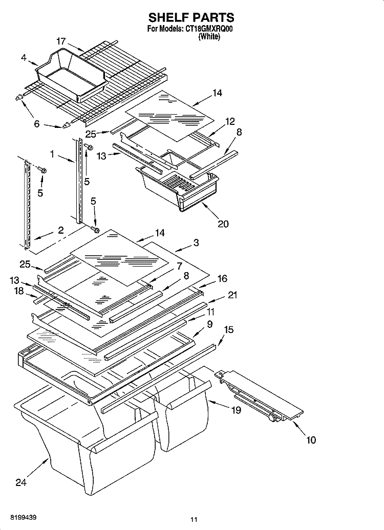 SHELF PARTS, OPTIONAL PARTS Diagram and Parts List for CT18GMXRQ00  Crosley Refrigerator