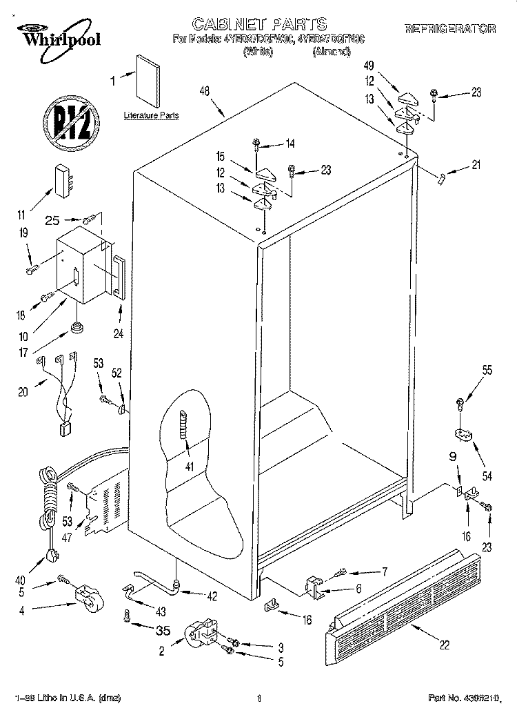 CABINET, LITERATURE Diagram and Parts List for 4YED27DQFW00  Whirlpool Refrigerator