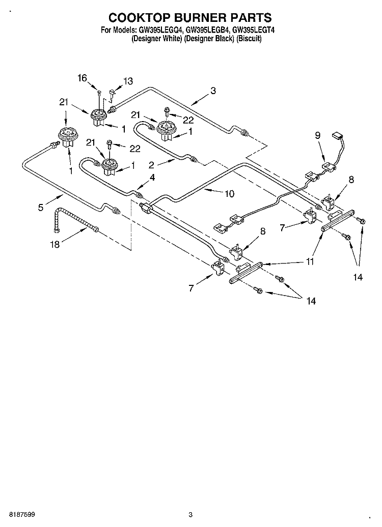 COOKTOP BURNER Diagram and Parts List for GW395LEGB4  Whirlpool Range
