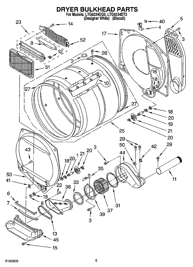 DRYER BULKHEAD PARTS Diagram and Parts List for LTG6234DQ3  Whirlpool Washer Dryer Combo