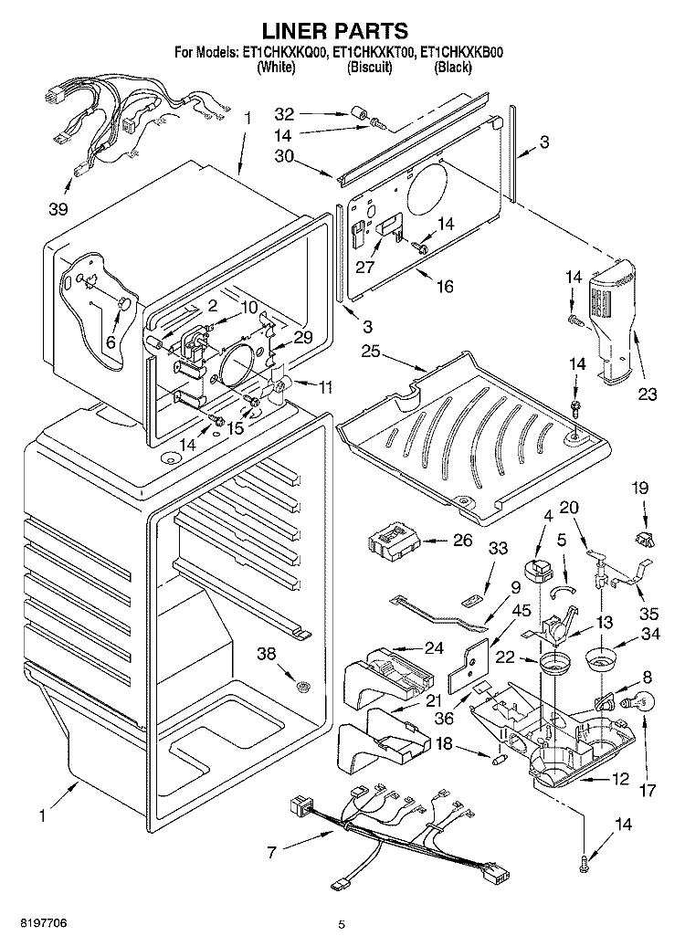 LINER Diagram and Parts List for ET1CHKXKT00  Whirlpool Refrigerator