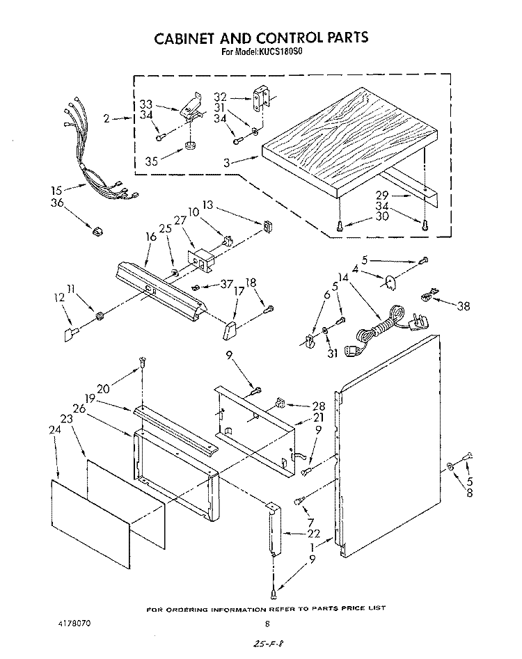 CABINET AND CONTROL Diagram and Parts List for KUCS180S0  KitchenAid Trash Compactor
