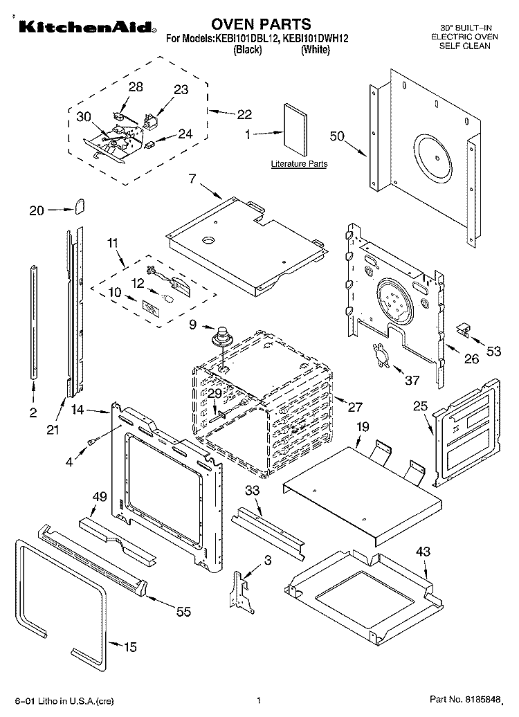 OVEN, LITERATURE Diagram and Parts List for KEBI101DBL12  KitchenAid Wall Oven