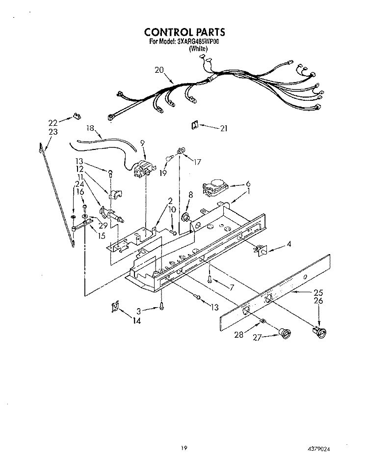 CONTROL Diagram and Parts List for 3XARG485WP00  Whirlpool Refrigerator