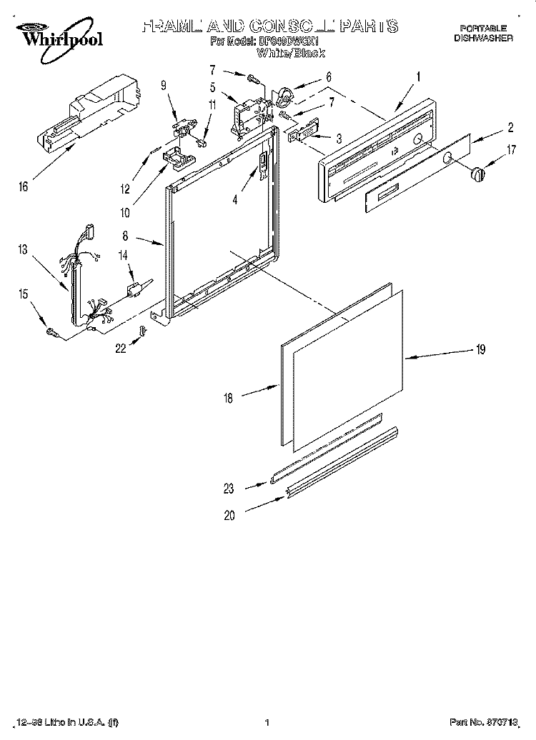 FRAME AND CONSOLE Diagram and Parts List for DP840DWGX1  Whirlpool Dishwasher