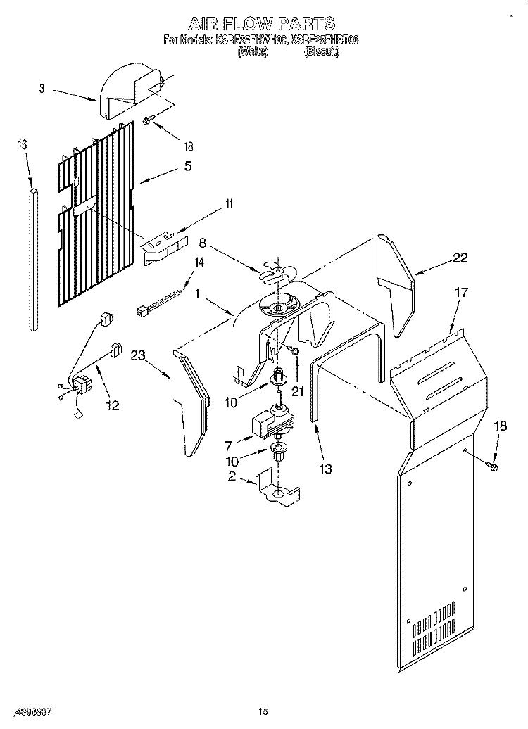 AIR FLOW Diagram and Parts List for KSRE25FHBT00  KitchenAid Refrigerator