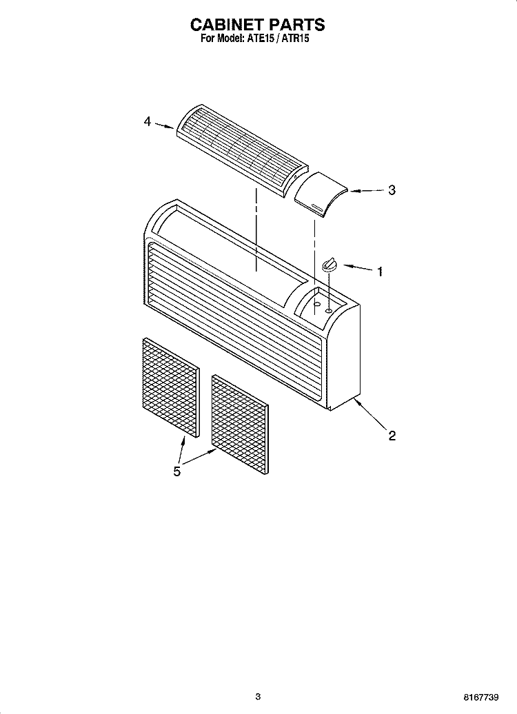 CABINET PARTS Diagram and Parts List for ATR1553BPP0  Whirlpool Air Conditioner