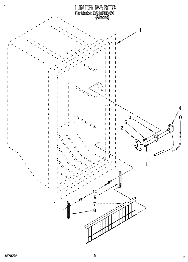 LINER, LIT/OPTIONAL Diagram and Parts List for EV120FXDN00  Whirlpool Freezer