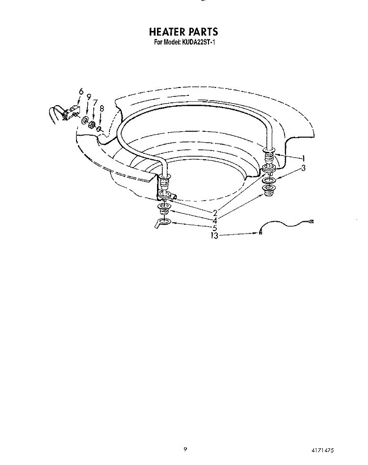 HEATER Diagram and Parts List for KUDA22ST1  KitchenAid Dishwasher