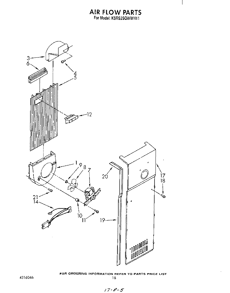 AIR FLOW Diagram and Parts List for KSRS25QWWH11  KitchenAid Refrigerator