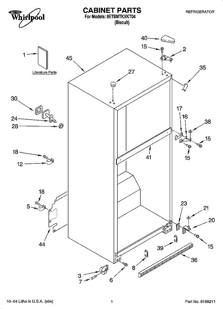 CABINET PARTS Diagram and Parts List for 8ET8MTKXKT04  Whirlpool Refrigerator