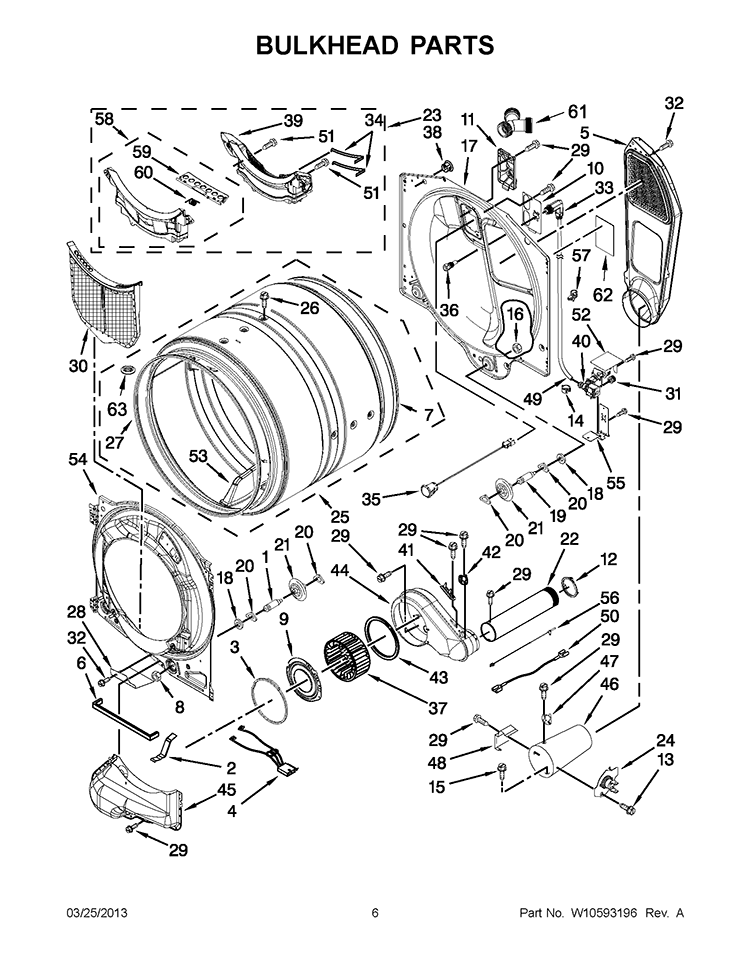BULKHEAD PARTS Diagram and Parts List for WGD86HEBC0  Whirlpool Dryer