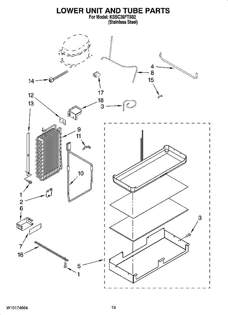 LOWER UNIT AND TUBE PARTS Diagram and Parts List for KSSC36FTS02  KitchenAid Refrigerator