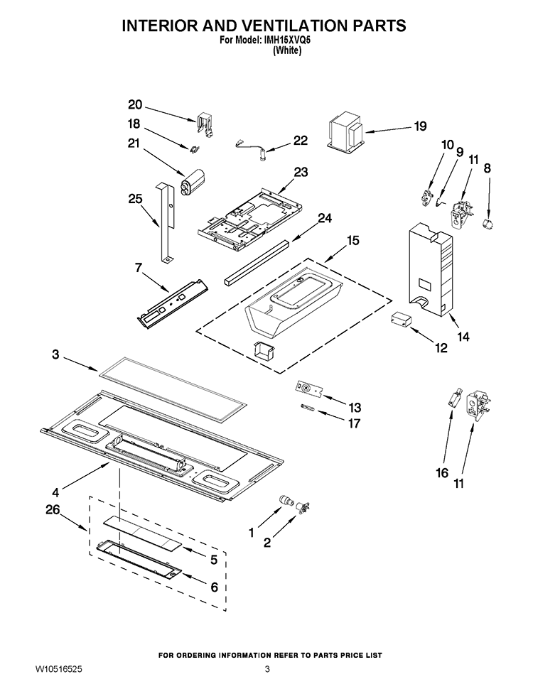 INTERIOR AND VENTILATION PARTS Diagram and Parts List for IMH15XVQ5  Whirlpool Microwave