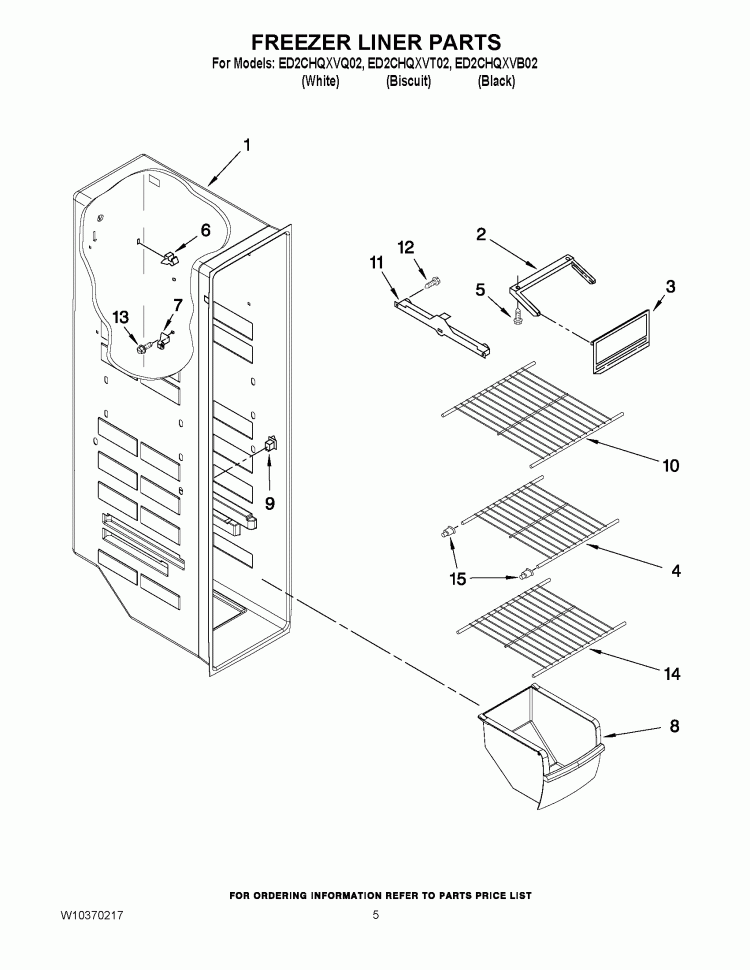 FREEZER LINER PARTS Diagram and Parts List for ED2CHQXVB02  Whirlpool Refrigerator