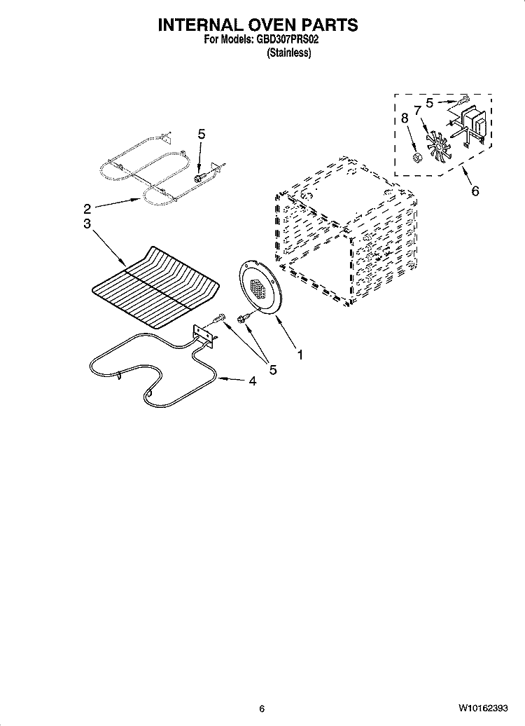 INTERNAL OVEN PARTS Diagram and Parts List for GBD307PRS02  Whirlpool Wall Oven