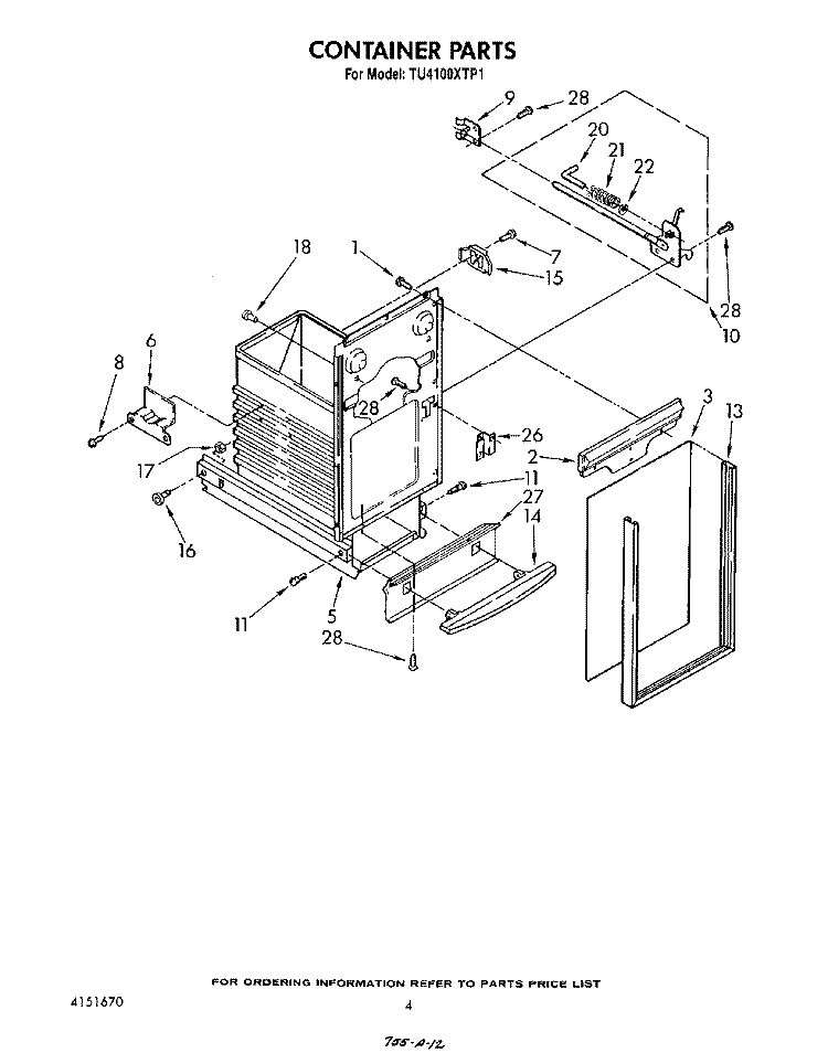 CONTAINER Diagram and Parts List for TU4100XTP1  Whirlpool Trash Compactor