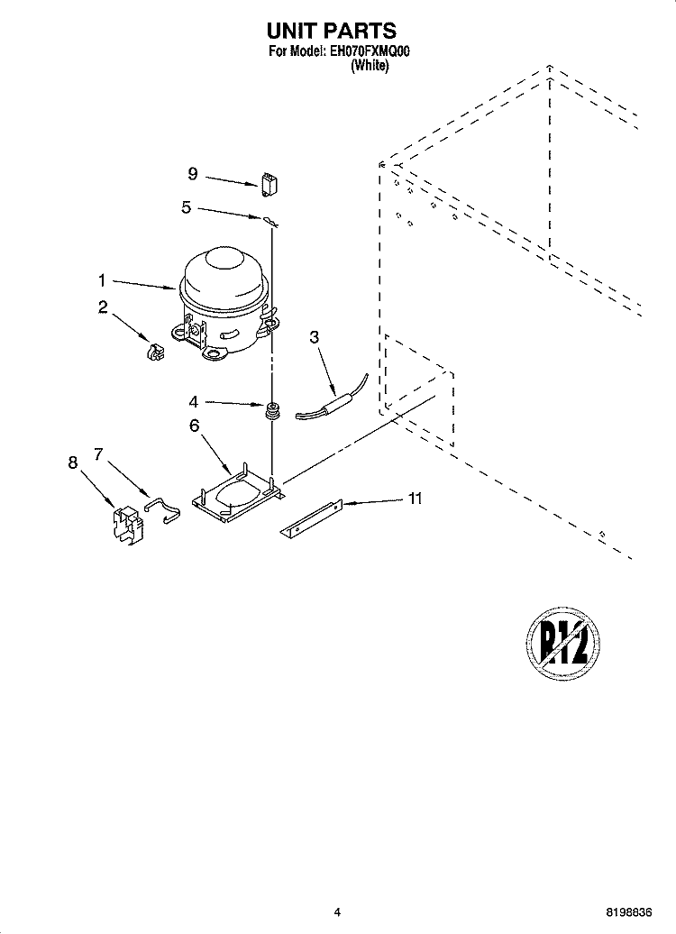 UNIT PARTS Diagram and Parts List for EH070FXMQ00  Whirlpool Freezer