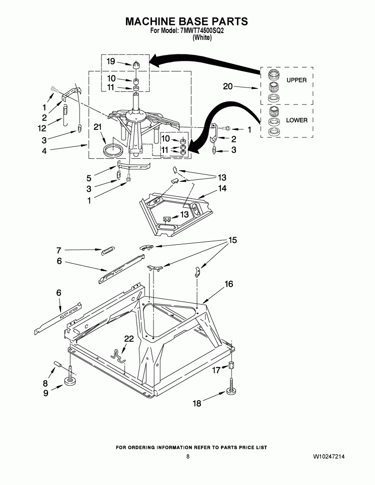 MACHINE BASE PARTS Diagram and Parts List for 7MWT74500SQ2  Whirlpool Washer