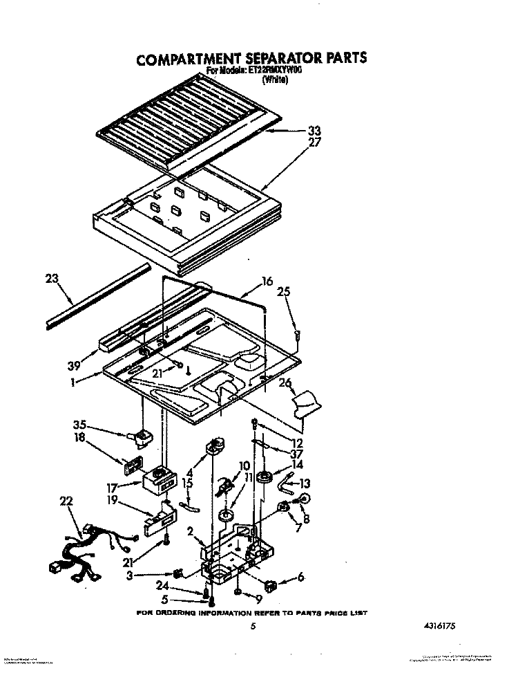 COMPARTMENT SEPARATER Diagram and Parts List for ET22RMXYW00  Whirlpool Refrigerator