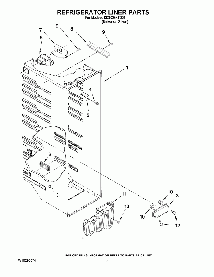 REFRIGERATOR LINER PARTS Diagram and Parts List for IS25CGXTD01  Inglis Refrigerator