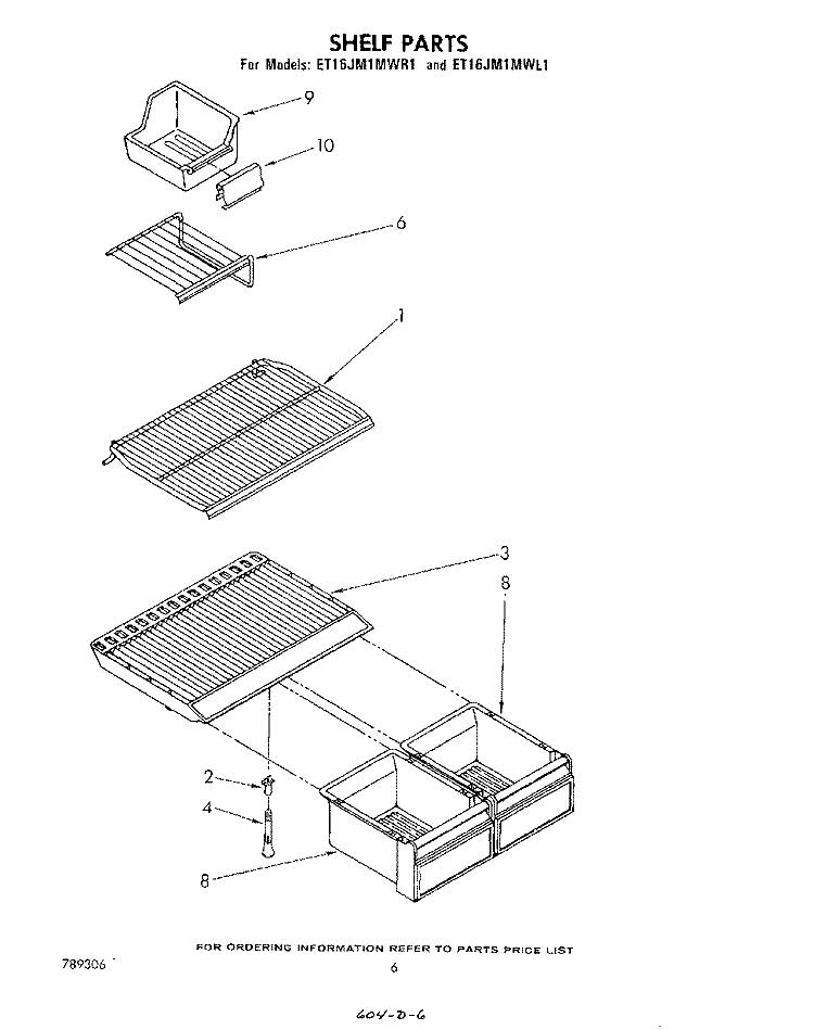 SHELF Diagram and Parts List for ET16JM1MWR1  Whirlpool Refrigerator