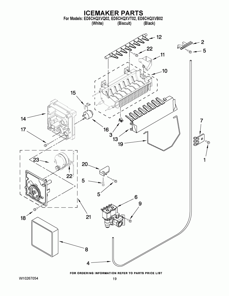 ICEMAKER PARTS Diagram and Parts List for ED5CHQXVB02  Whirlpool Refrigerator