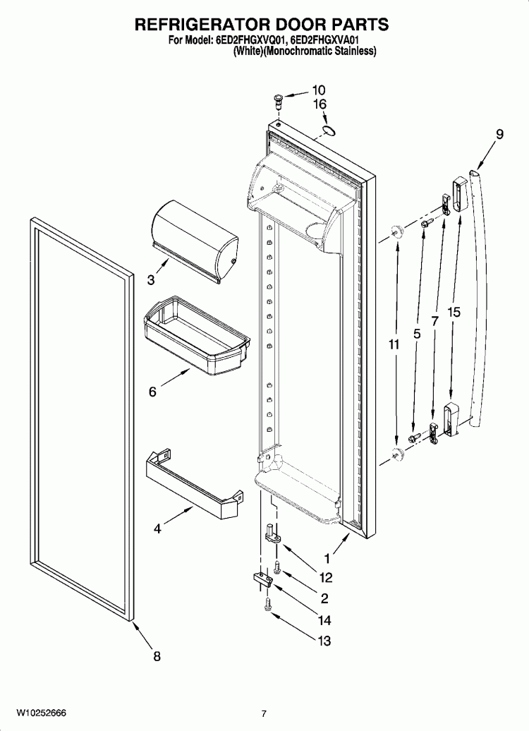 REFRIGERATOR DOOR PARTS Diagram and Parts List for 6ED2FHGXVQ01  Whirlpool Refrigerator