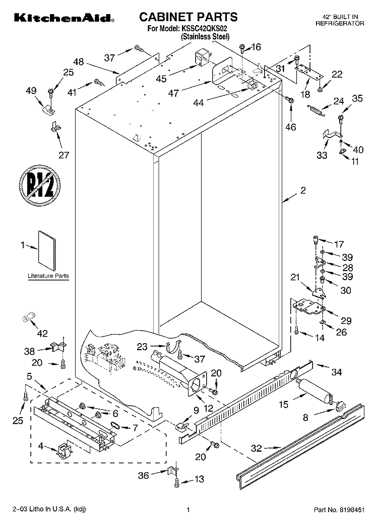CABINET PARTS Diagram and Parts List for KSSC42QKS02  KitchenAid Refrigerator