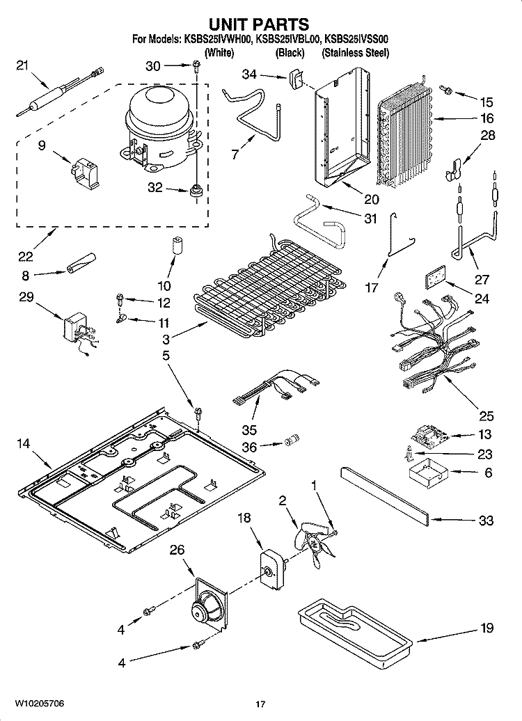 UNIT PARTS Diagram and Parts List for KSBS25IVSS00  KitchenAid Refrigerator