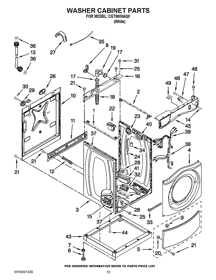 WASHER CABINET PARTS Diagram and Parts List for CGT8000AQ0  Whirlpool Washer Dryer Combo