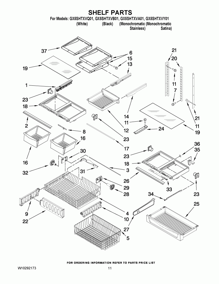 SHELF PARTS Diagram and Parts List for GX5SHTXVY01  Whirlpool Refrigerator