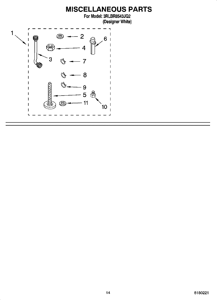 MISCELLANEOUS PARTS OPTIONAL PARTS (NOT INCLUDED) Diagram and Parts List for 3RLBR8543JQ2  Whirlpool Washer