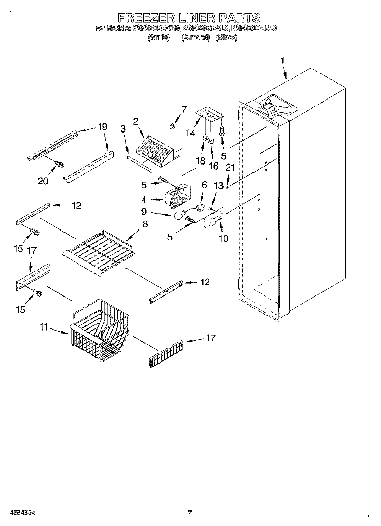 FREEZER LINER Diagram and Parts List for KSFS20QEAL0  KitchenAid Refrigerator
