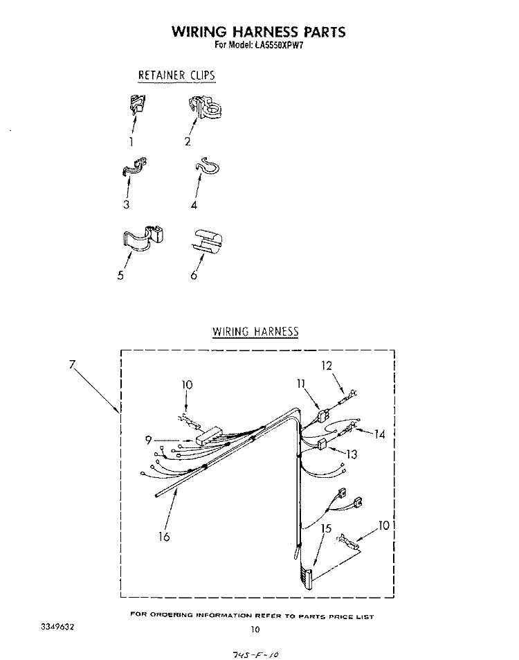 WIRING HARNESS Diagram and Parts List for LA5550XPW7  Whirlpool Washer