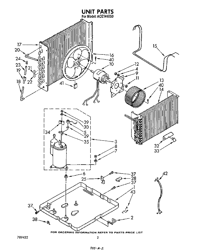 UNIT Diagram and Parts List for ACE144XS0  Whirlpool Air Conditioner