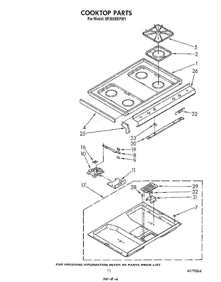 COOKTOP Diagram and Parts List for SF365BEPW1  Whirlpool Range