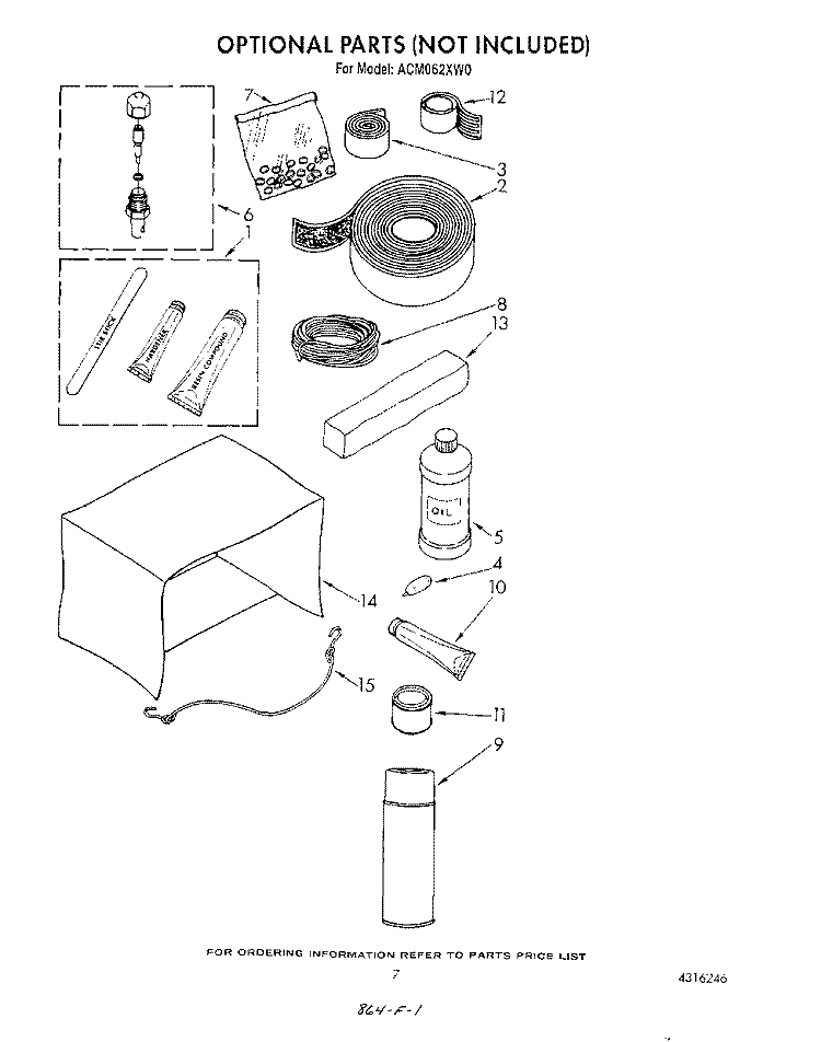 LIT/OPTIONAL Diagram and Parts List for ACM062XW0  Whirlpool Air Conditioner