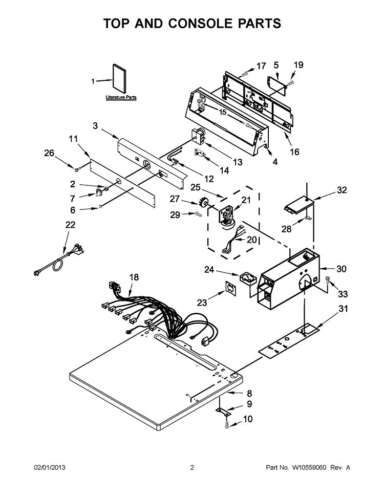 TOP AND CONSOLE PARTS Diagram and Parts List for YCEM2763BQ0  Whirlpool Dryer